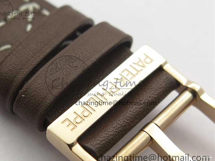 MIROTIME 0510 ZipUp Calatrava 5524R Pilot Travel Time RG GRF Brown Dial on Brown Leather Strap A324 V 7110